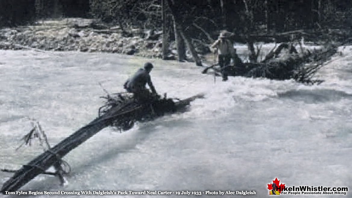 Neal Carter & Tom Fyles Crossing Toba River 19 July 1933