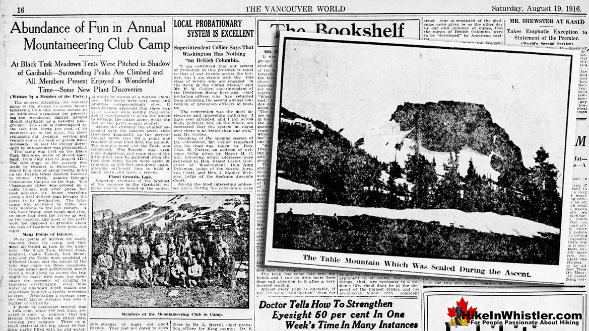 First Ascent The Table Vancouver World 1916
