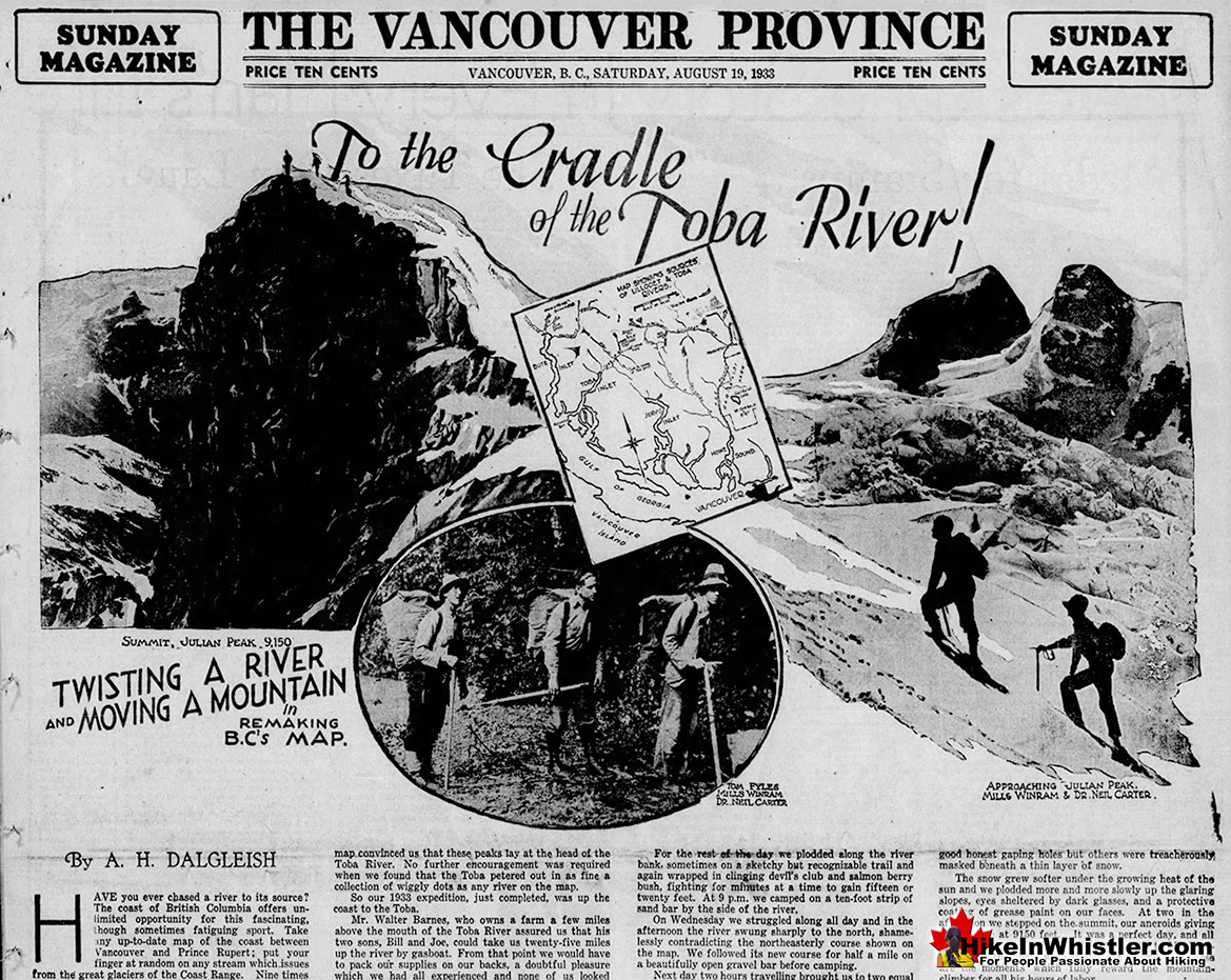 To the Cradle of Toba River 1933 Vancouver Province